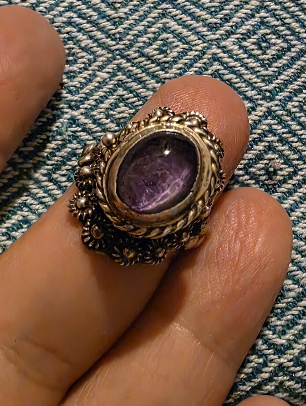 Vintage Sterling & Amethyst Mid Century Adjustable Taxco Poison Ring